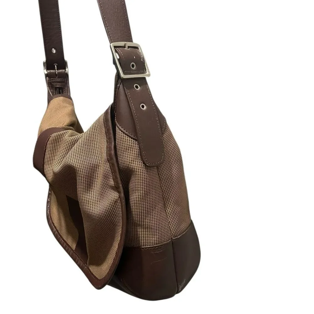 L.L. Bean Brown Canvas & Leather Hobo Shoulder Bag Adjustable Strap
